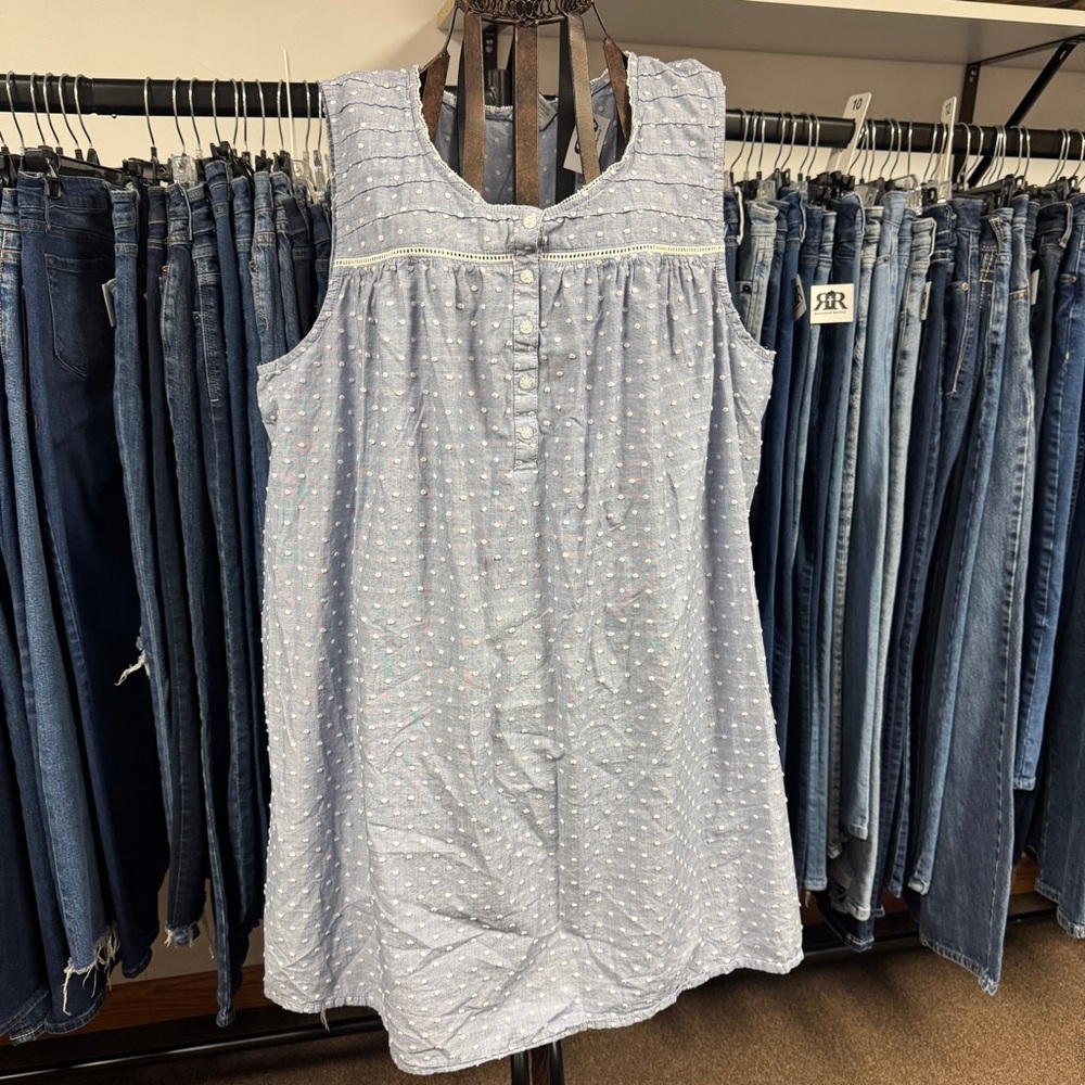 croft & barrow Light Blue Sleeveless Cotton Nightdress with White Dots